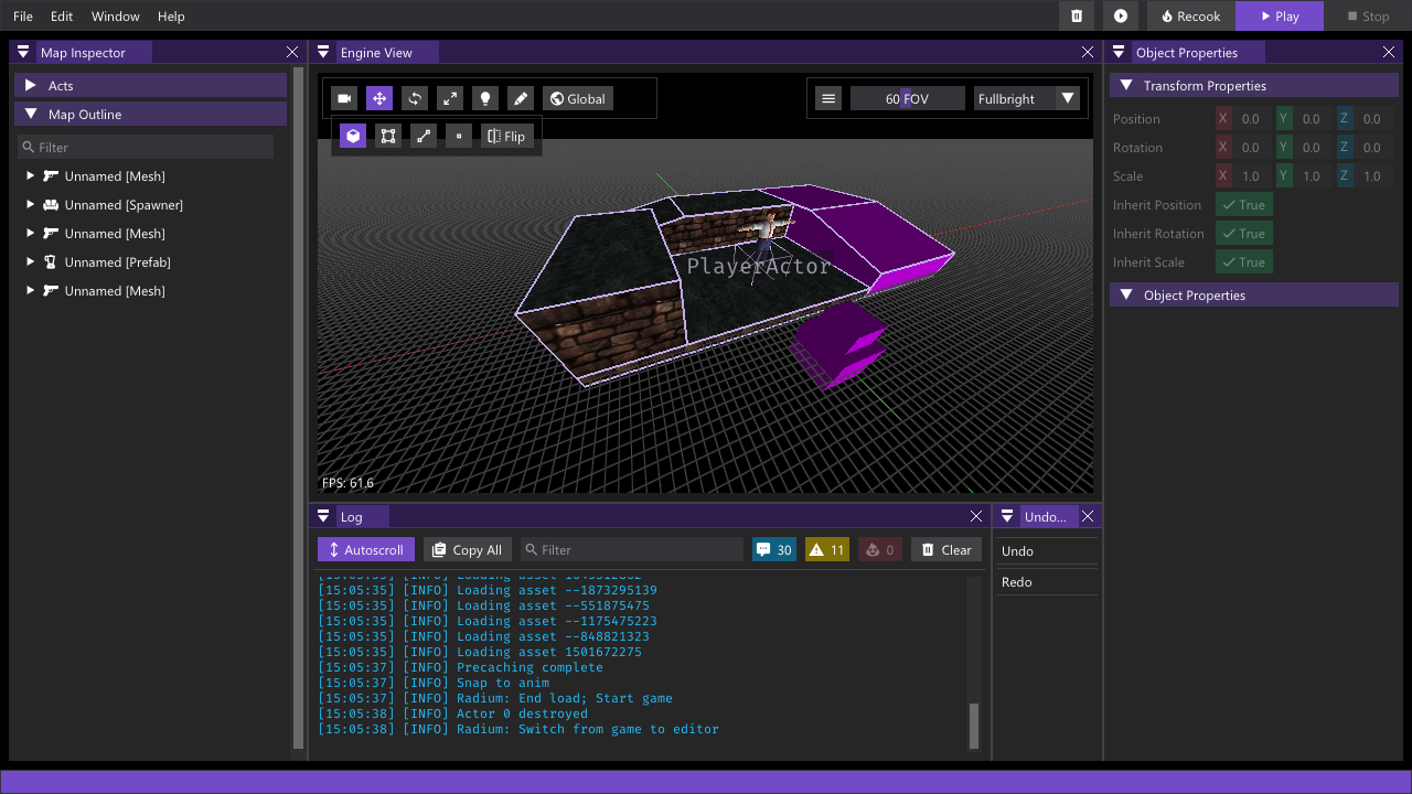 A screenshot of the Radium level editor